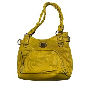 VTG Rosetti Shoulder Bag Yellow Faux Leather Braided Strap Hobo Purse Y2K Retro